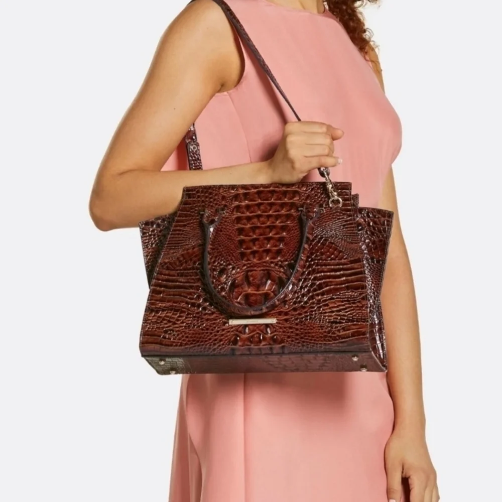 🔹️BRAHMIN🔹️RARE TAUPE Tempera PRISCILLA Satchel Croc Python Patchwork Leather - Picture 11 of 17
